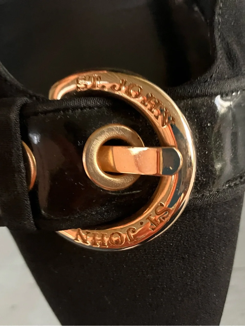 St. John Black Pumps with Gold Buckle Accent (Slim Size 9)